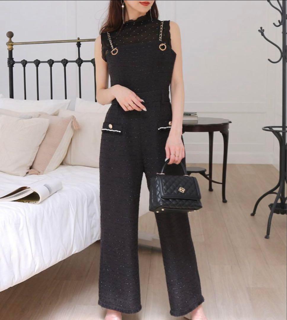 ロイヤルパーティ　チェーンストラップツイードオールインワン　オーバーオール