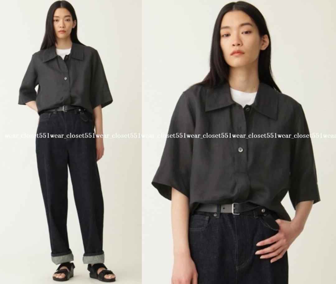 □美品MARGARET HOWELL 丸襟リネンボイル半袖シャツプルオーバー
