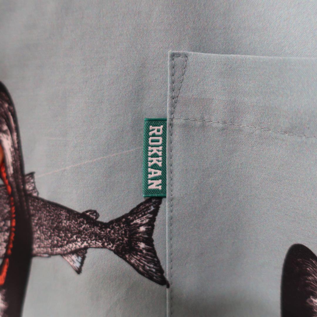 ROKKAN o.c. アロハシャツ 半袖 FISH RECORD ブルー L
