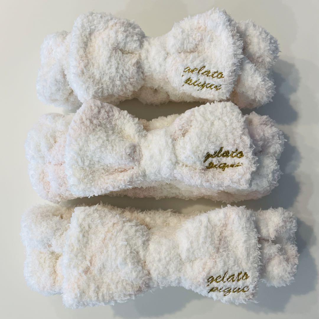 人気ブランド新作豊富 美品】ジェラートピケgelato ヘアバンド3点セット白×薄 pique ルームウェア・パジャマ