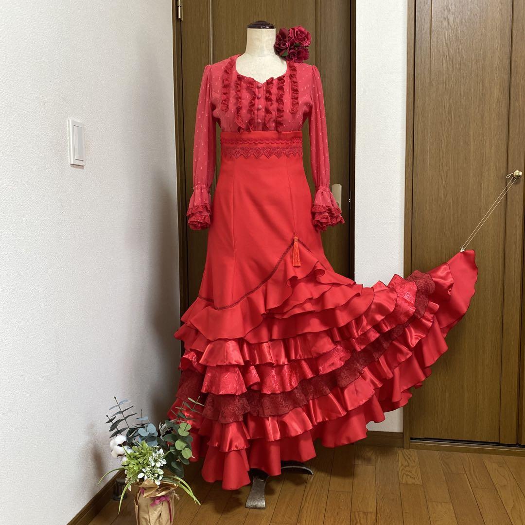 フラメンコ衣装　ハンドメイド　赤の ファルダ