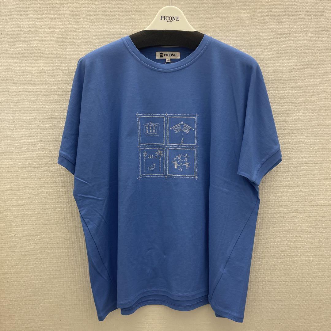 PICONE 刺繍デザイン Tシャツ 青 サイズL