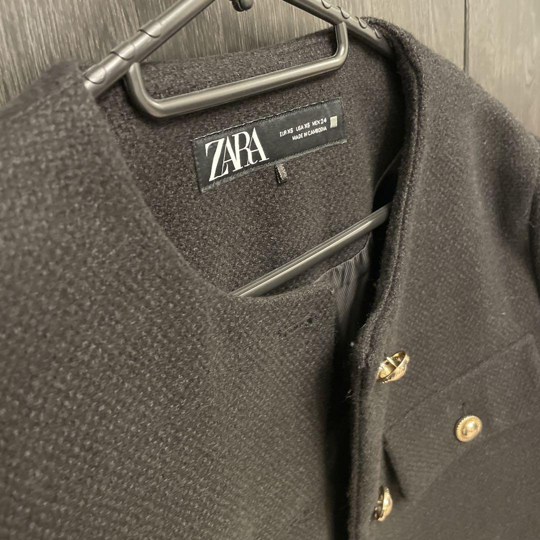 ZARA フラップクロップドジャケット　ブラック　XS