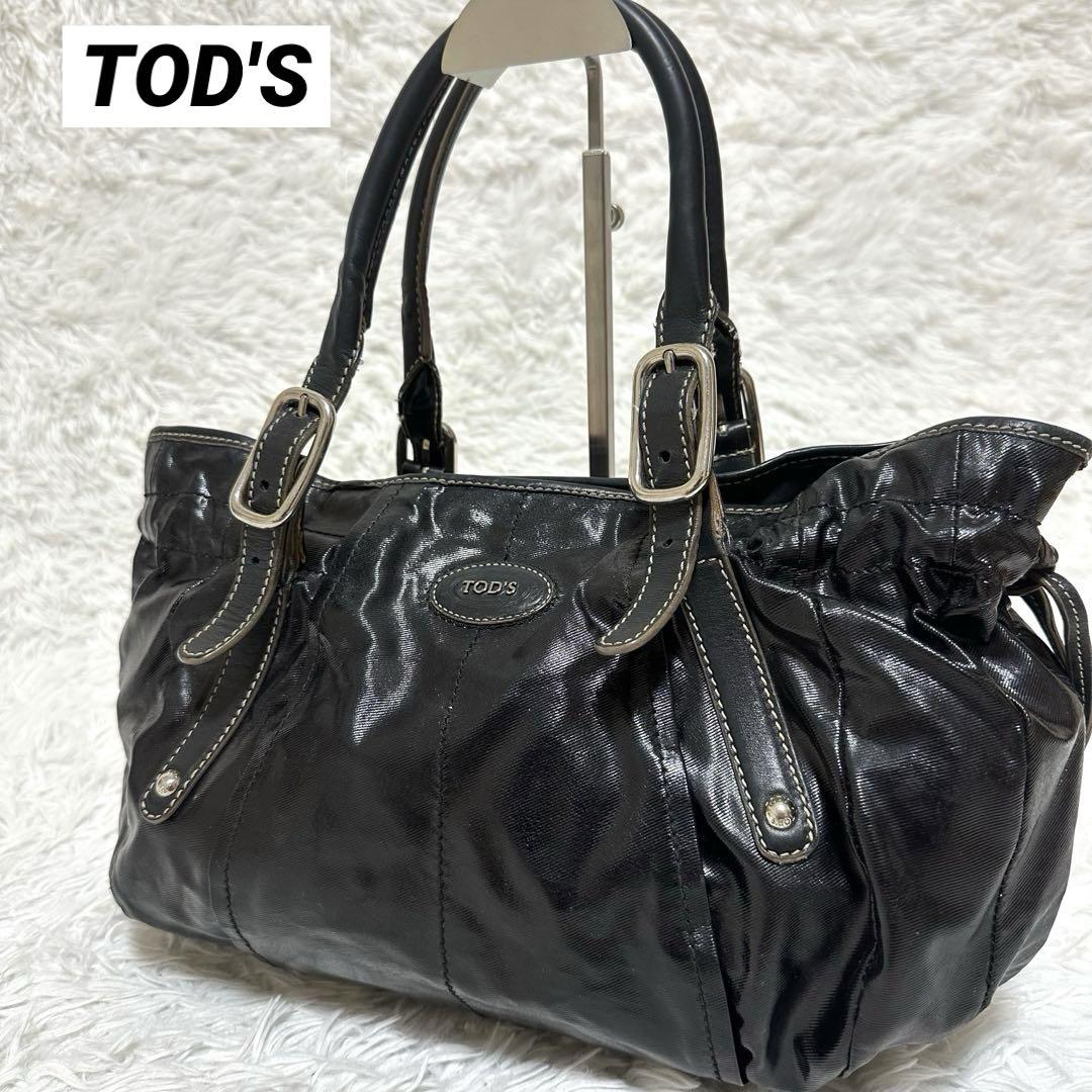 良品✨トッズ Gライン 2WAY パテントレザー 肩掛け トートバッグ 黒 ブラ