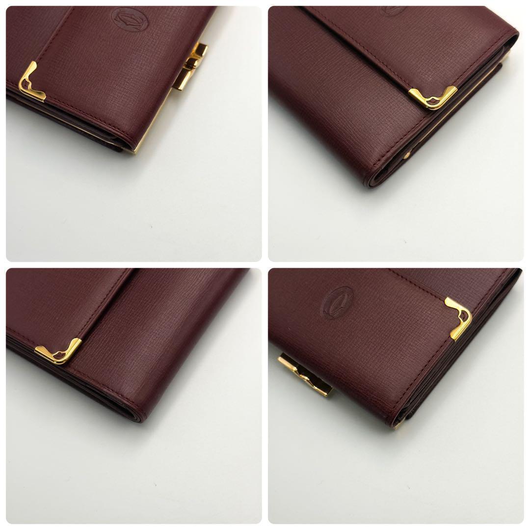 カルティエ【ギャランティカードあり最高級美品】マストライン三つ折りがま口財布