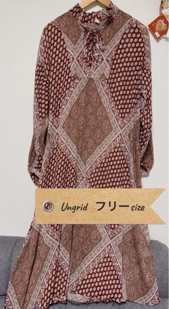 Ungrid 幾何学模様 長袖 ロングワンピース アジアン レディース