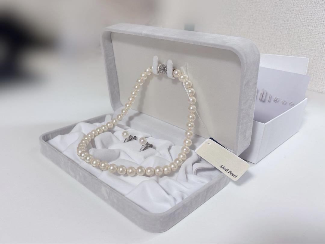新品 ホワイトパール ネックレス イヤリングセット