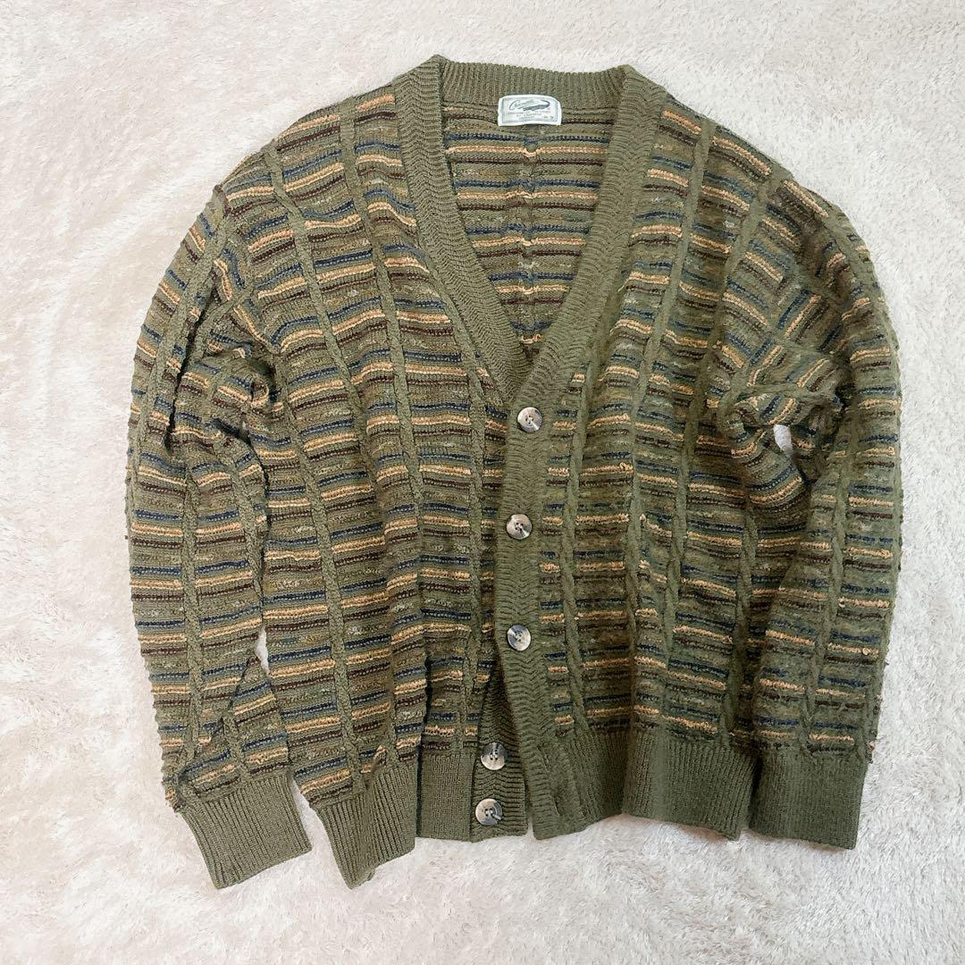 90's ヴィンテージ古着 クロコダイル グリーン ニットカーディガン M