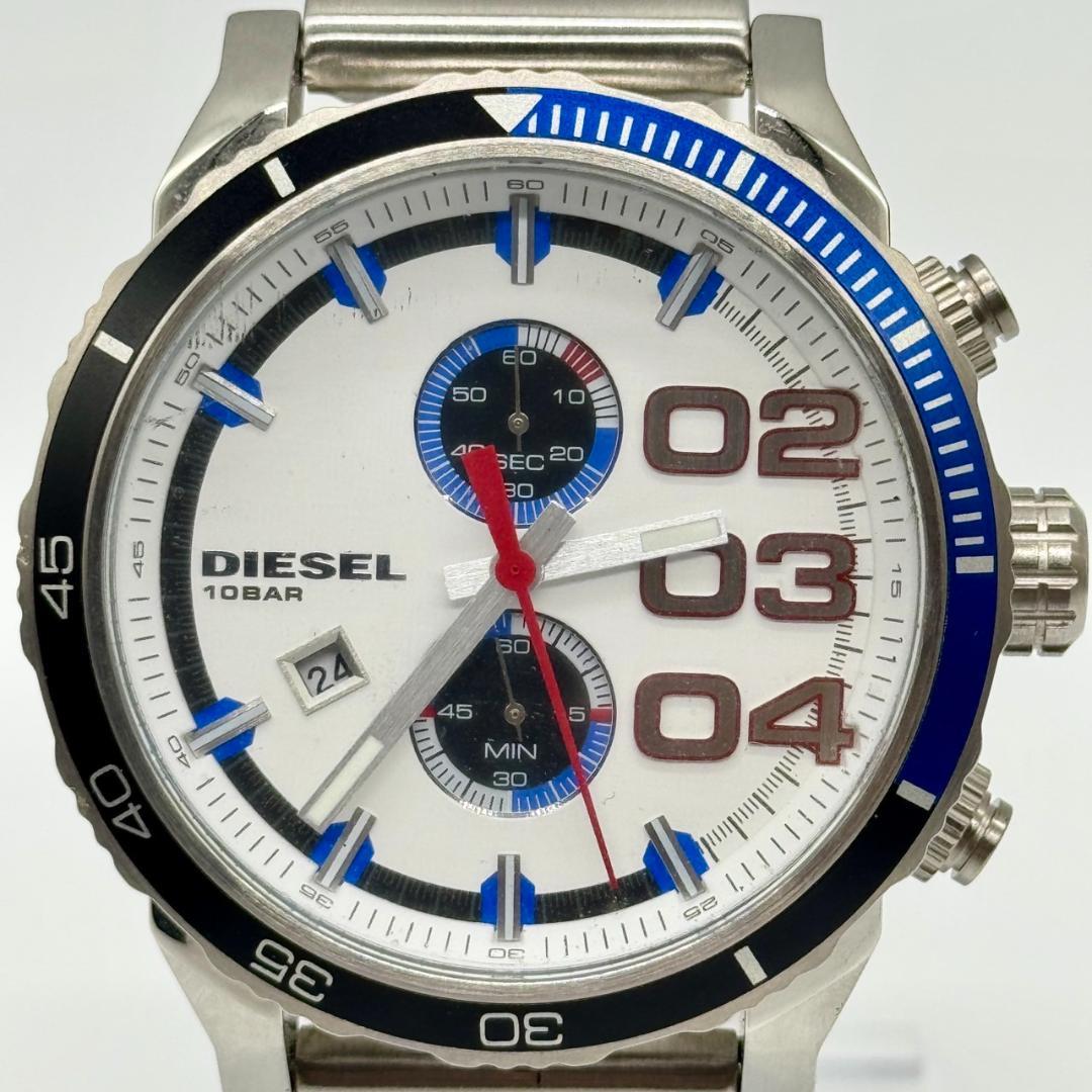 稼働品 DIESEL ディーゼル 腕時計 クロノグラフ デイト 白文字盤 箱付き