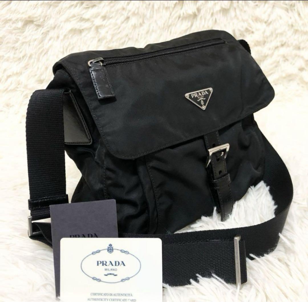 美品】PRADA メッセンジャー クロスボディ ブラック 三角プレート