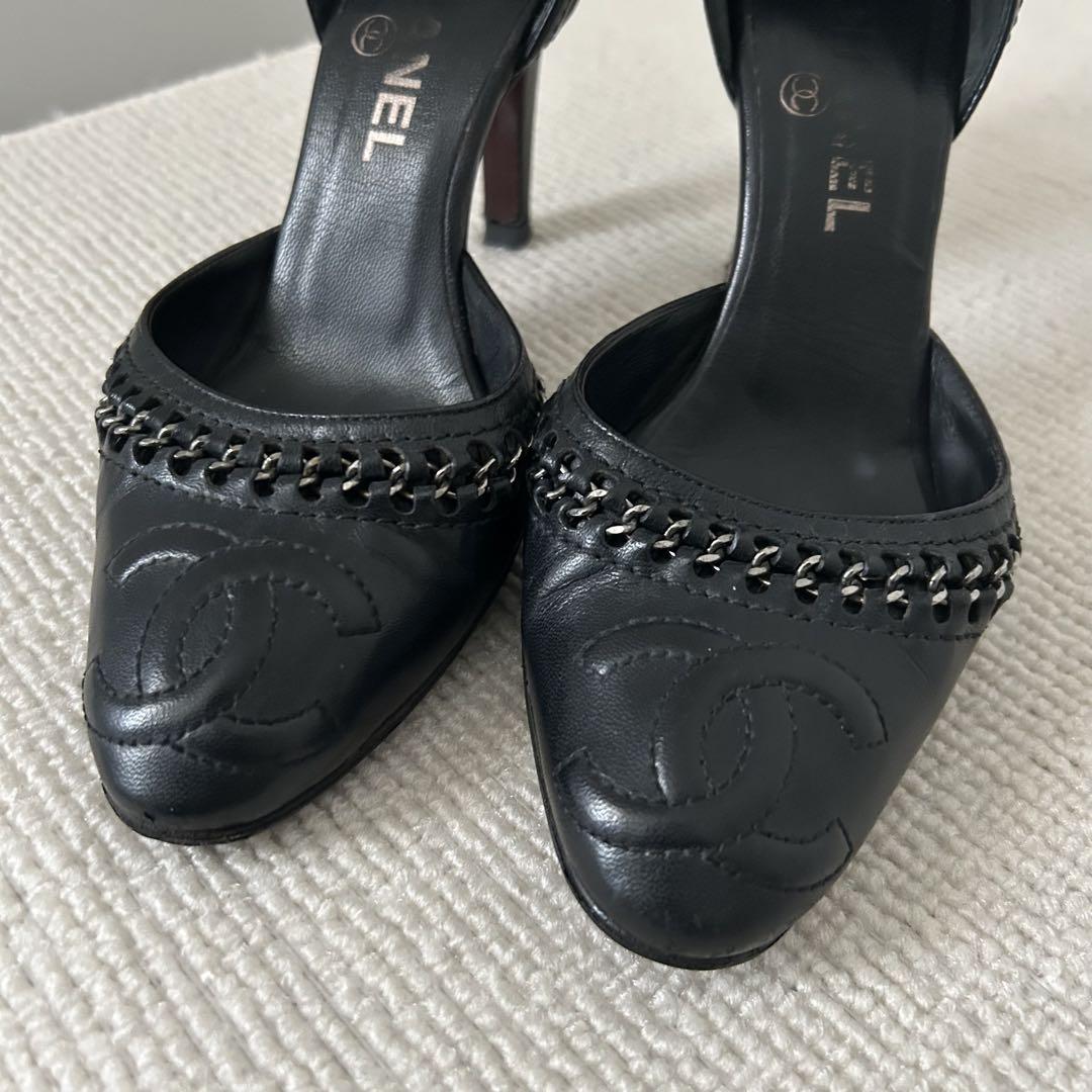 CHANEL シャネル パンプス ミュール ココマーク 黒 22.5cm