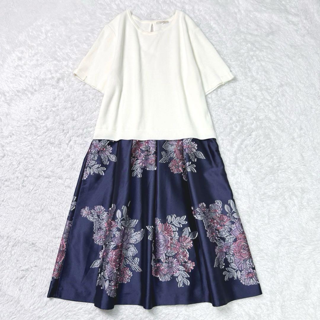 人気ブランド新作豊富 極美品】ローズティアラ 大きいサイズ42（XL）花柄ドッキング ワンピース