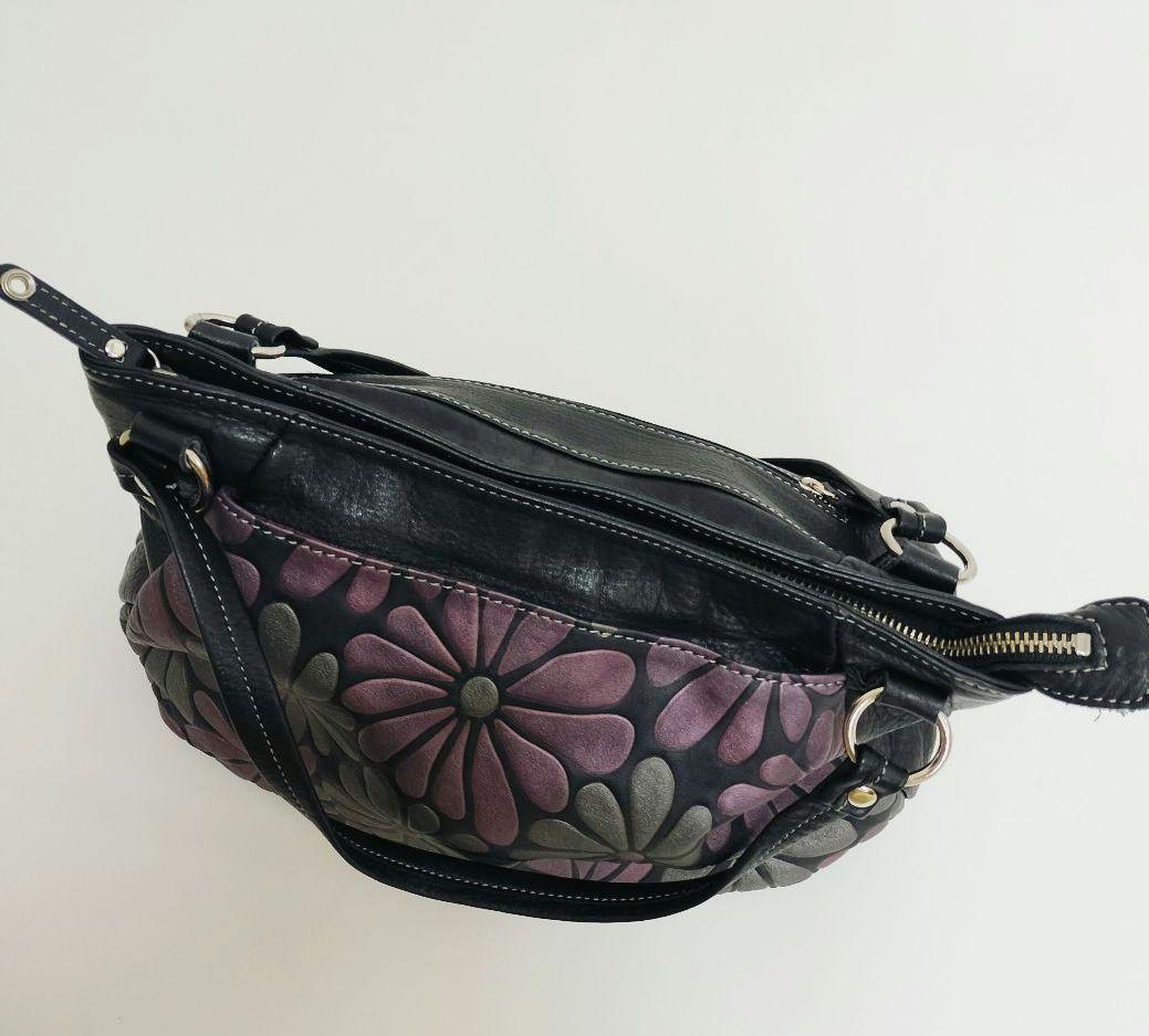 FU-SIFERNALLE 本革 花柄 レザー ハンドバッグ フーシフェルナー