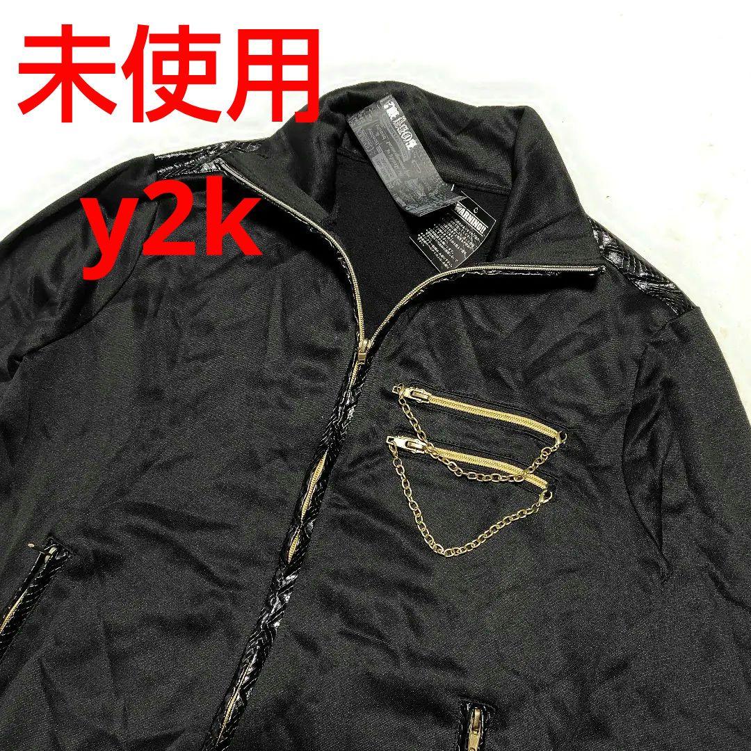 未使用　Archive　パイソン柄パイピング　チェーン付きジャージ　黒✕金