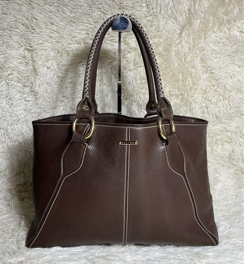 CELINE ブラウンレザートートバッグ 美品✨CELINE トートバッグ レザー ブラウン A4収納可能 バッグ