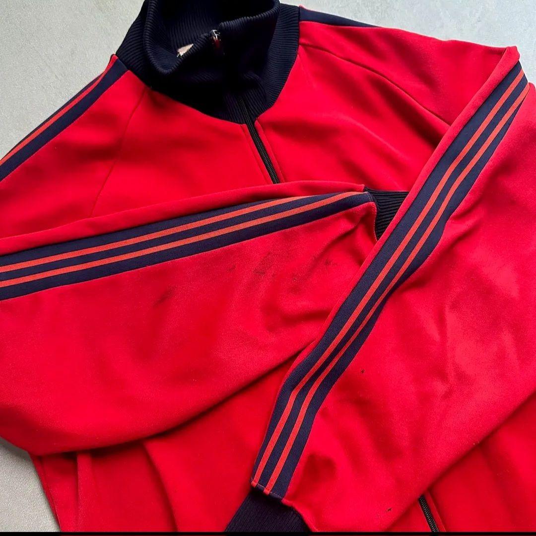 70s トラックジャケット ヴィンテージ レッド スリーストライプ 古着