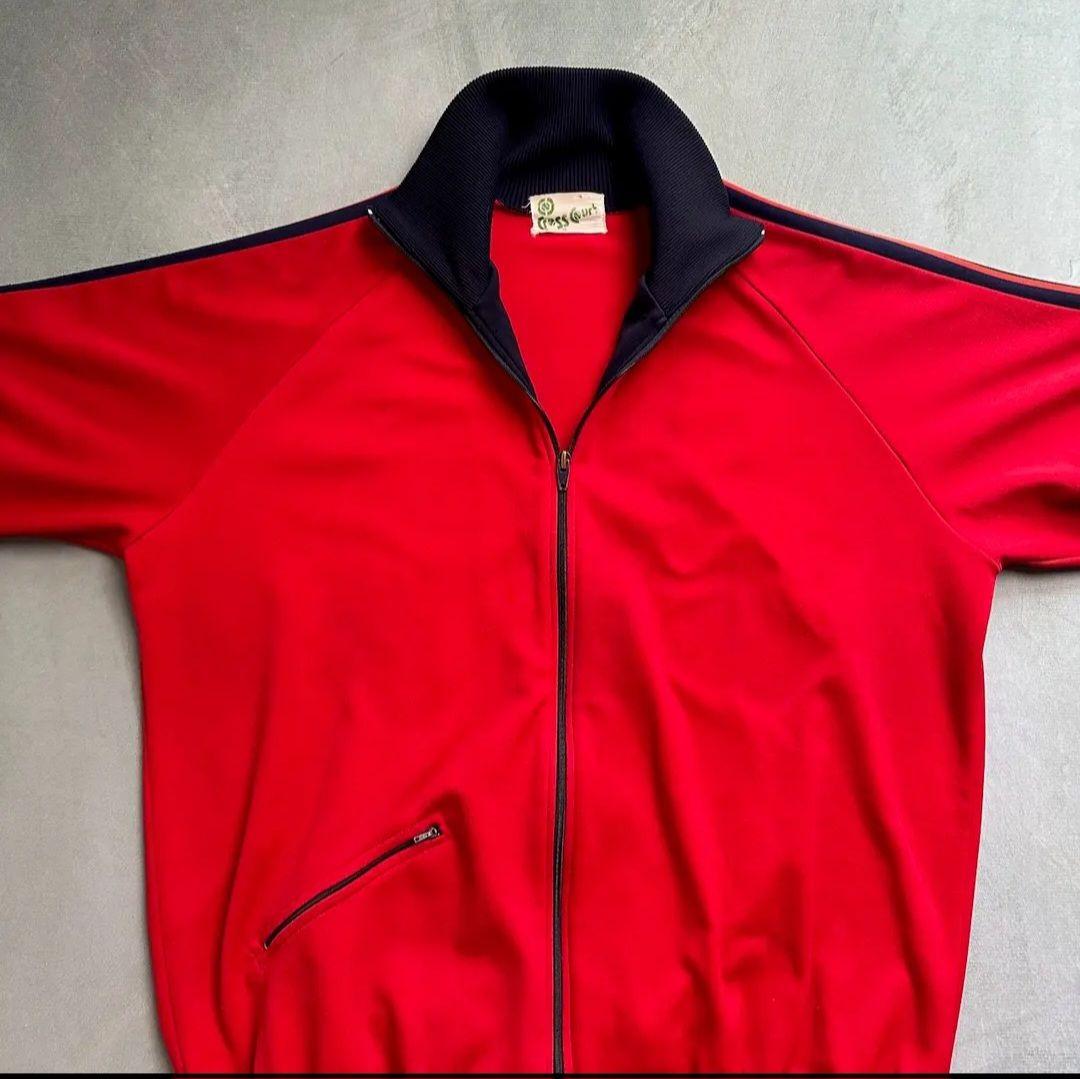 70s トラックジャケット ヴィンテージ レッド スリーストライプ 古着