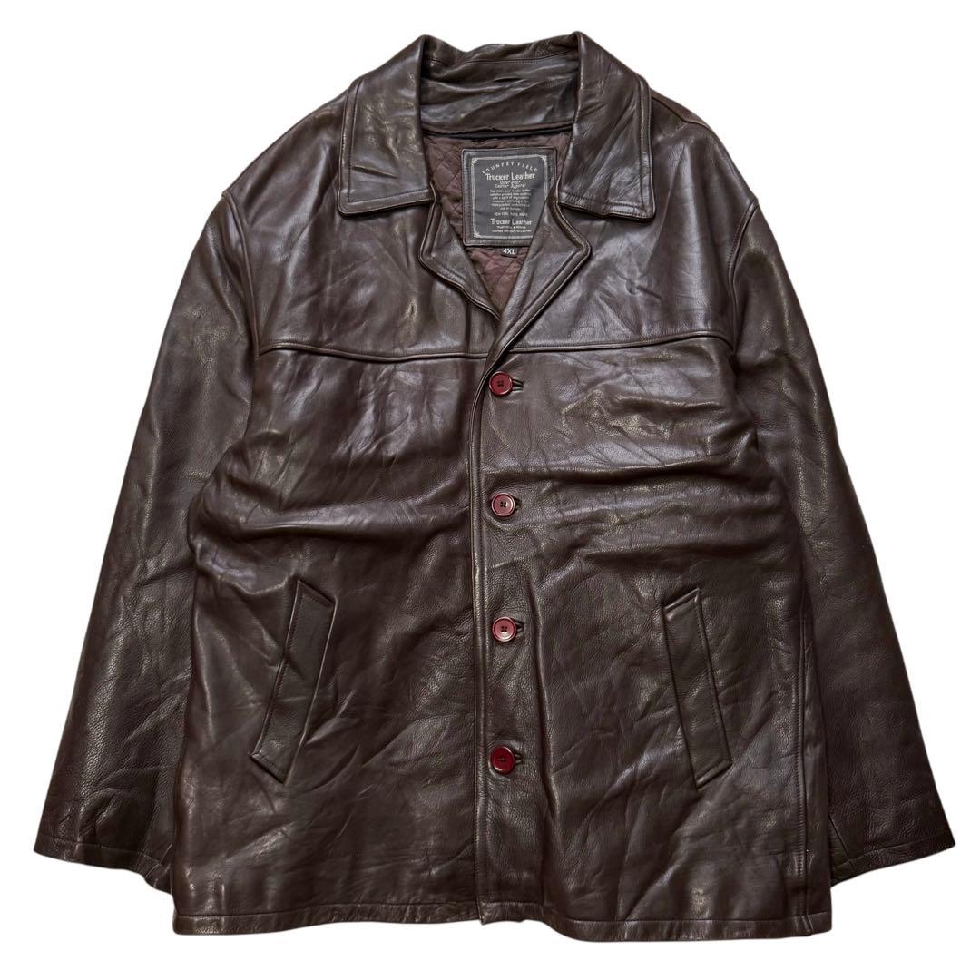 古着 Trucker Leather オーバーサイズ レザーコート ブラウン