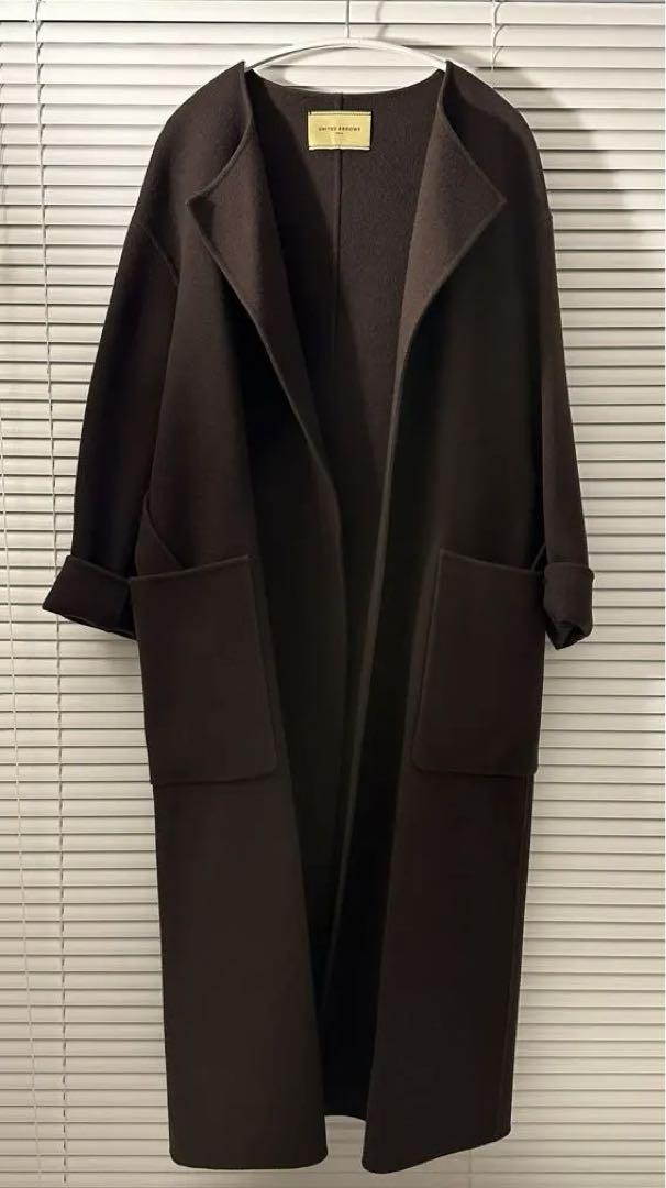 未使用　UNITED ARROWS ノーカラーロングコート UNITED ARROWS - UNITED ARROWS Vネックノーカラーロングコート