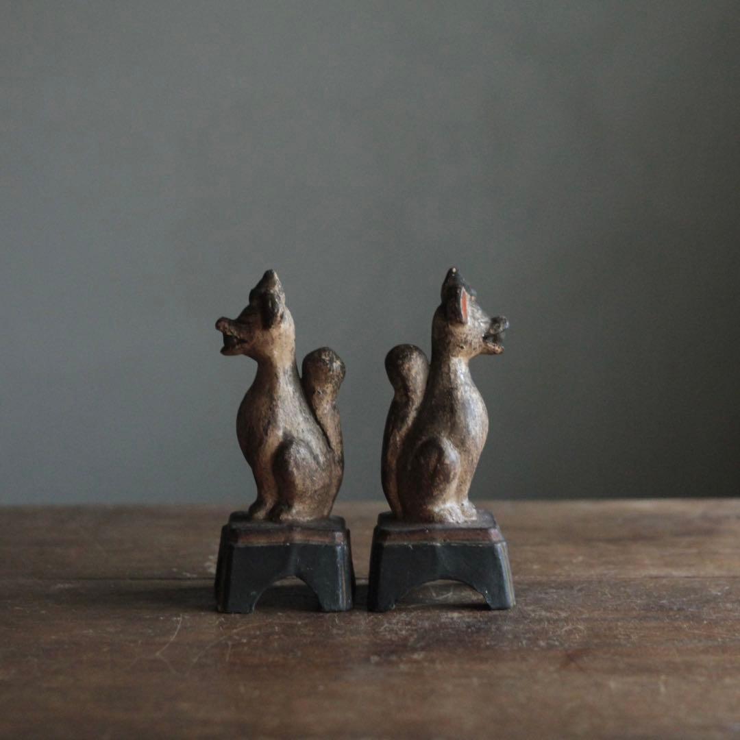 古い 土人形 お稲荷さん 一対 民芸 古道具 アンティーク オブジェ 古い 土人形 お稲荷さん 一対 民芸 古道具 アンティーク オブジェ