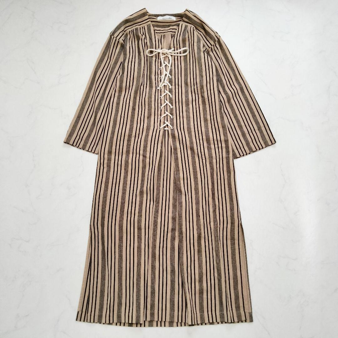 美品　Sara mallikaサラマリカ　ストライプレースアップドレスワンピース