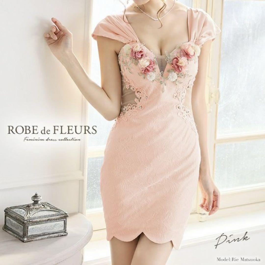 Robe de Fleurs ピンク タイトドレス