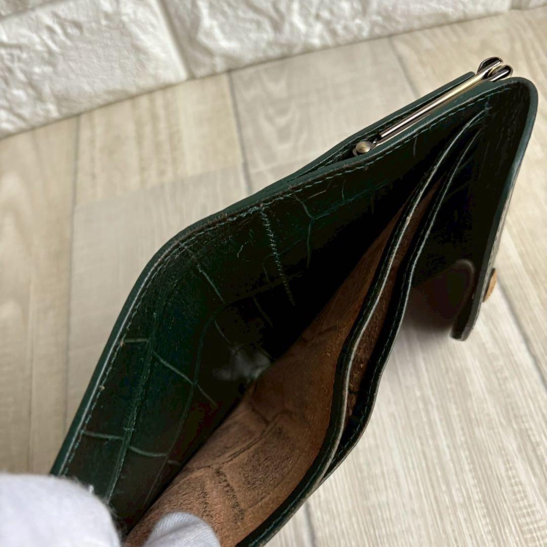 【高級】IL BISONTE イルビゾンテ クロコ型押し がま口 財布 グリーン