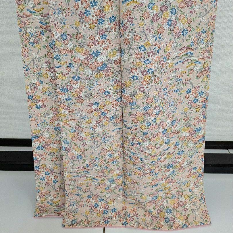 裄67cm 小紋 正絹 型染 縮緬 柔らかな色合い 広衿 袷 着物 翼