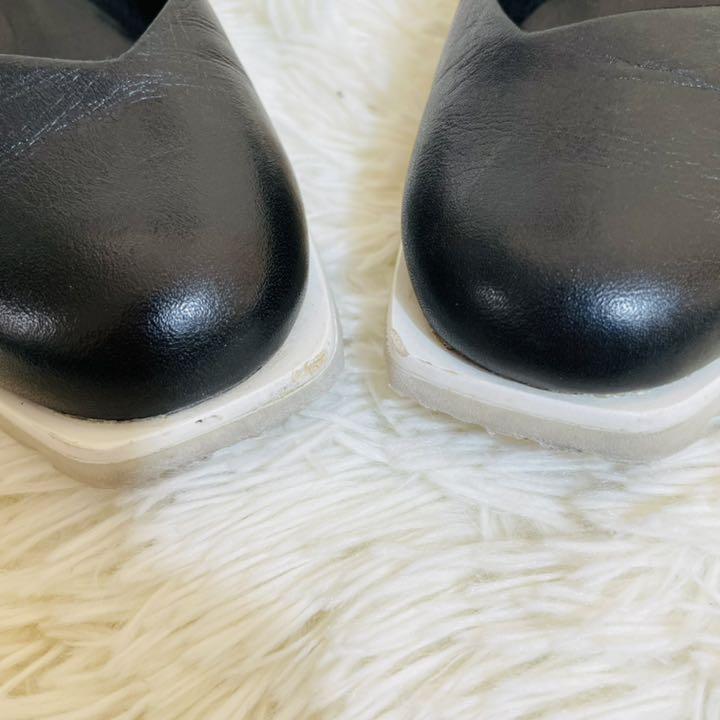にカットの 希少デザイン✨イッセイミヤケ 革 黒 c21 24G1y-m36176030338 ローファー パンプス ヒールカット ⋲ですので