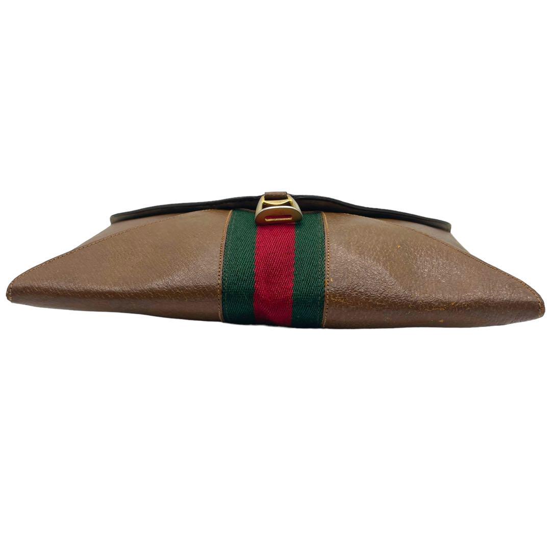 GUCCI - 良品 オールドグッチ GG レザー クラッチバッグ 鞄 茶色
