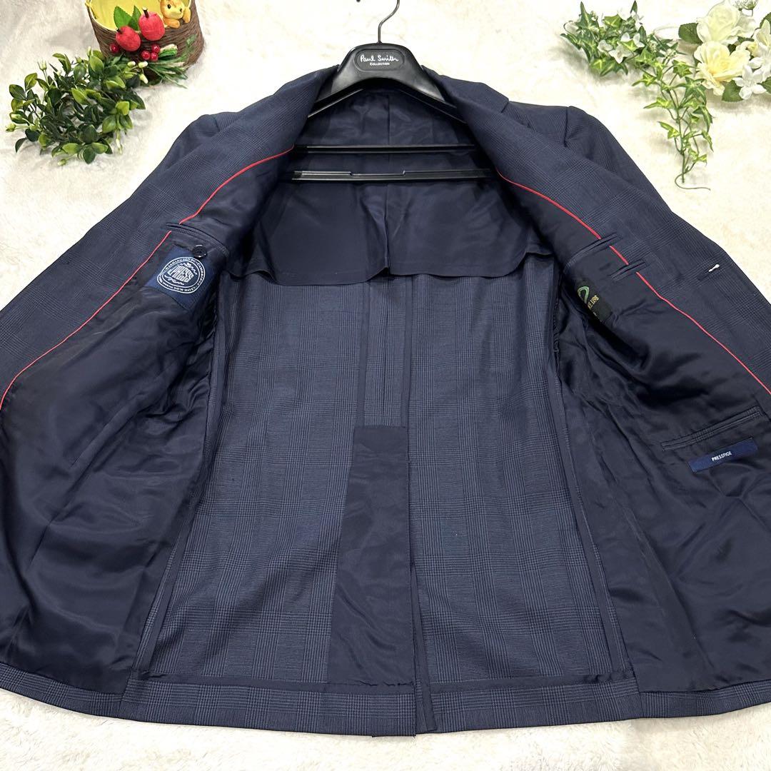【極美品】JPRESS ネイビー チェック スーツ セットアップ 2B A6
