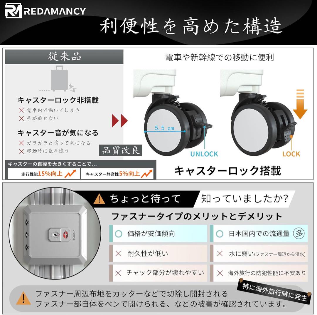 スーツケース 機内持ち込み キャリーケース USBポート付42L ホワイト）