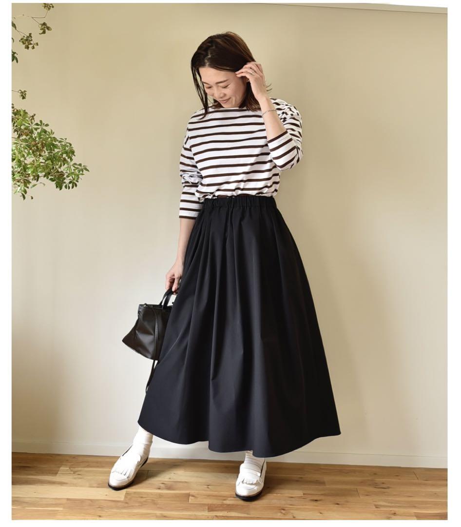 ourhome シワになりにくいロングスカート　ブラック OURHOME シワになりにくいロングスカート