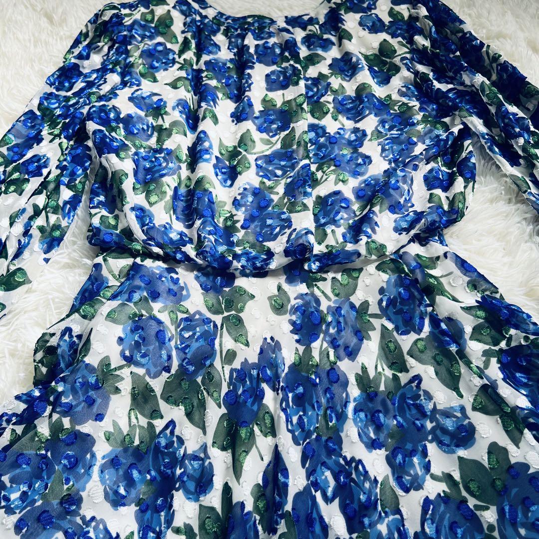 KIMIJIMA キミジマ ワンピース フレアスカート 花柄 11 L 青 白