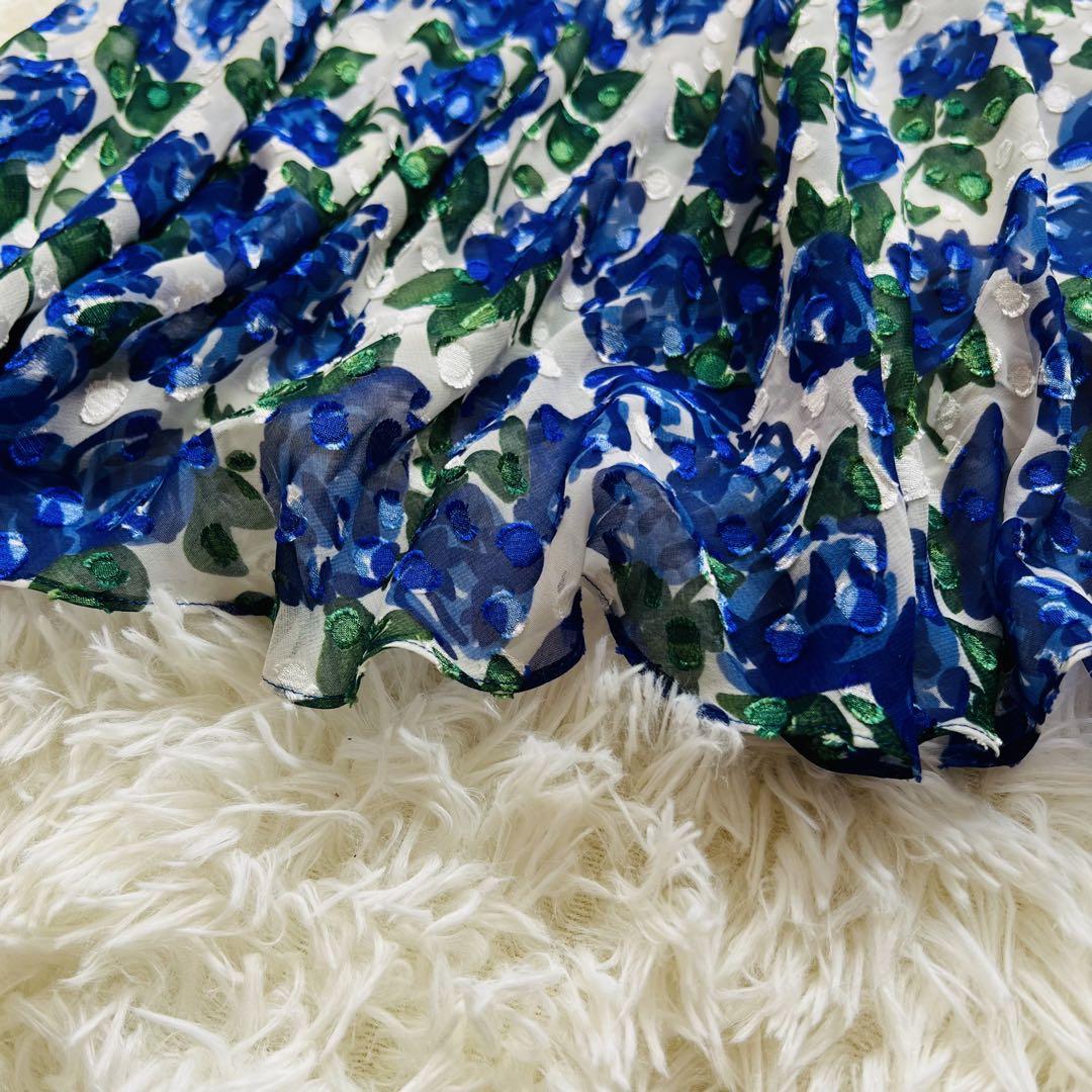 KIMIJIMA キミジマ ワンピース フレアスカート 花柄 11 L 青 白