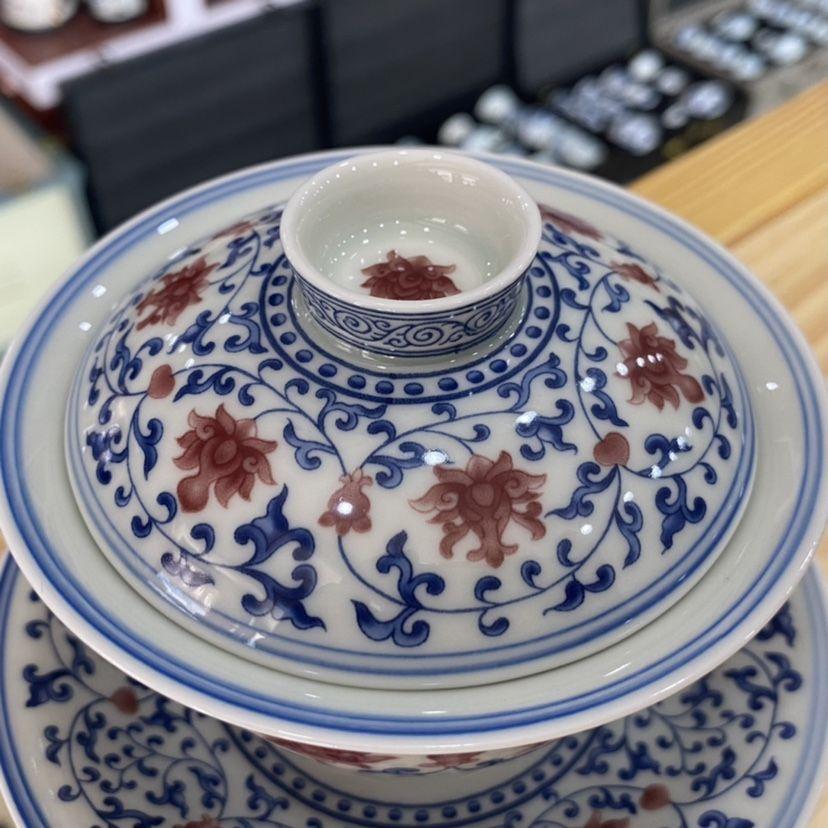 通販サイト一覧 景徳鎮 青花釉里紅三才蓋碗 茶碗 煎茶器 未使用品 - メルカリ 工芸品