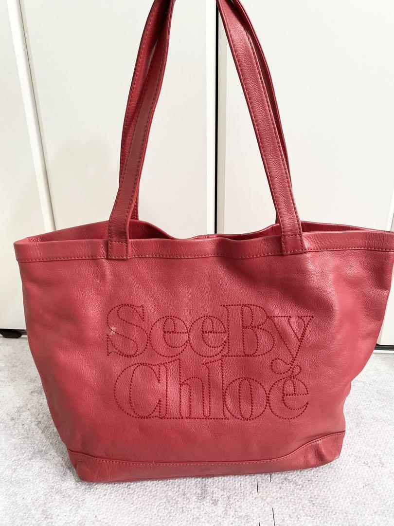 See By Chloé ピンク レザー トートバッグ ポーチ付き