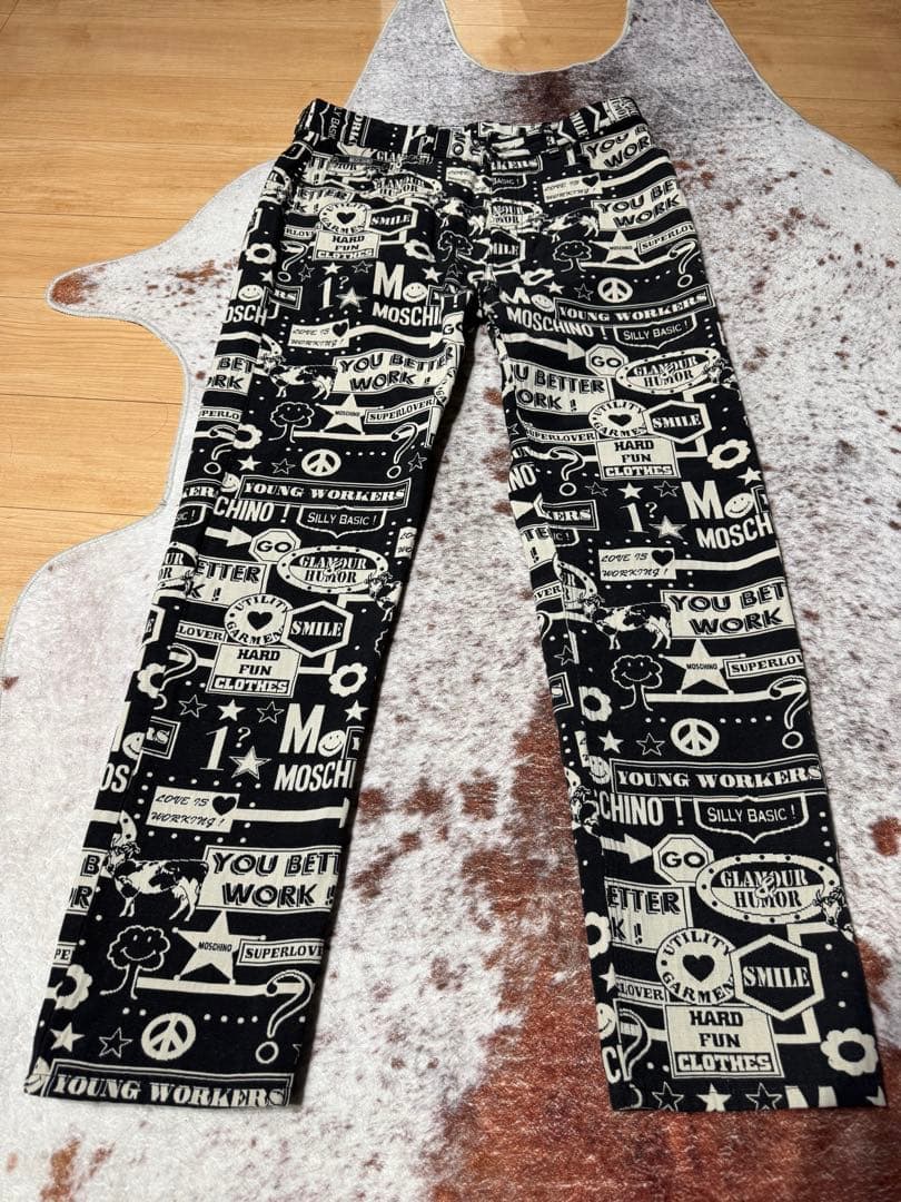 MOSCHINO プリントパンツ ブラック ホワイトXL(LL)・MOSCHINO