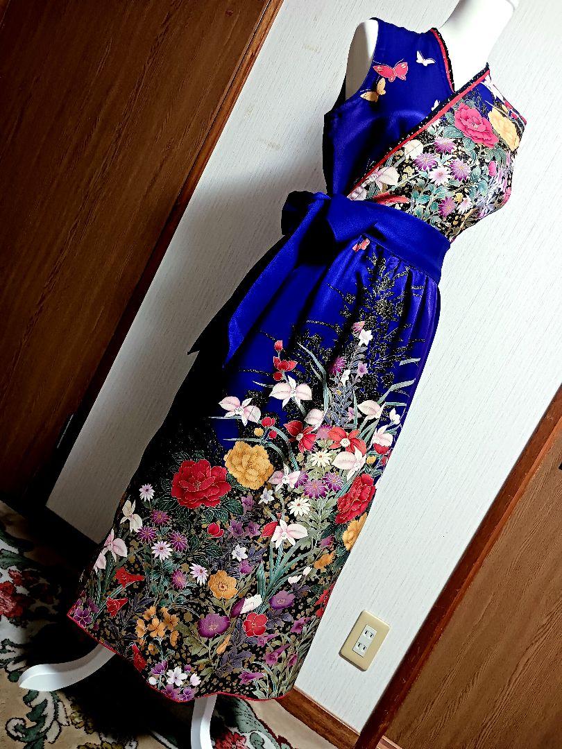 振り袖リメイク　カシュクールワンピース　★★色あせ有り