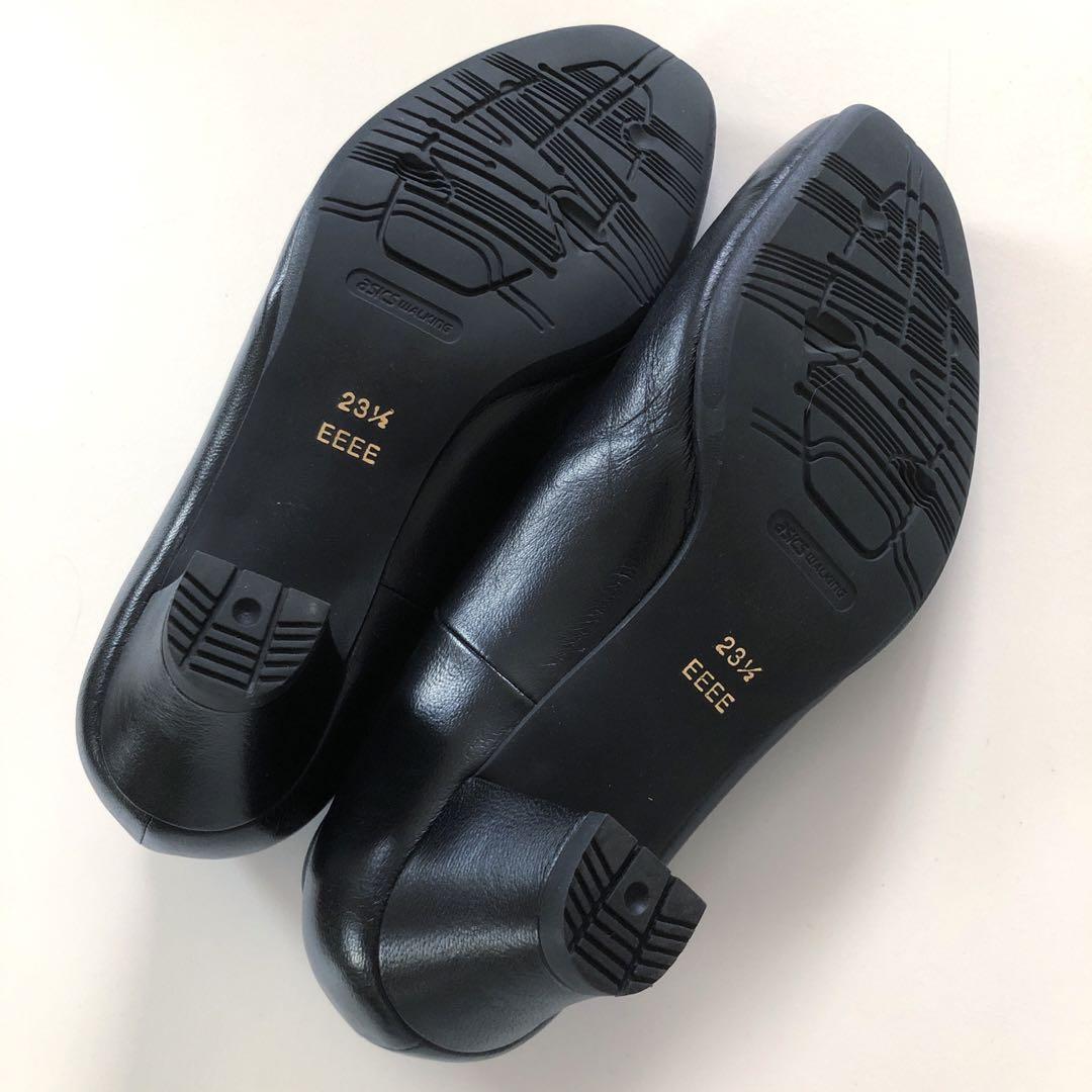 アシックス pedala ペダラ ストラップ付き黒 レザー パンプス