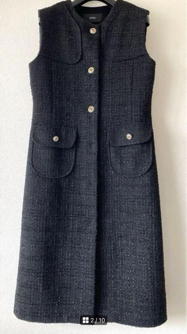 ENEU tweed long gilet ブラック