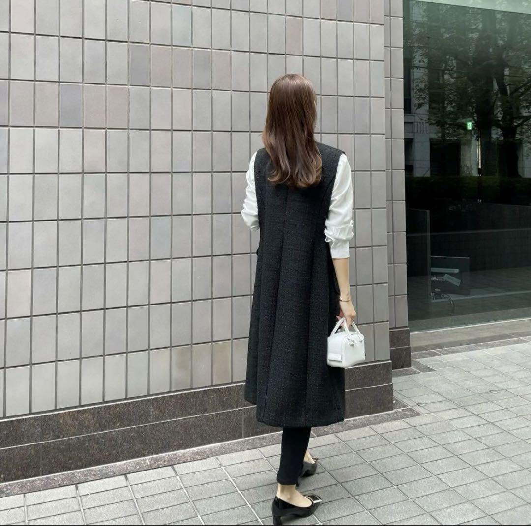 ENEU tweed long gilet ブラック