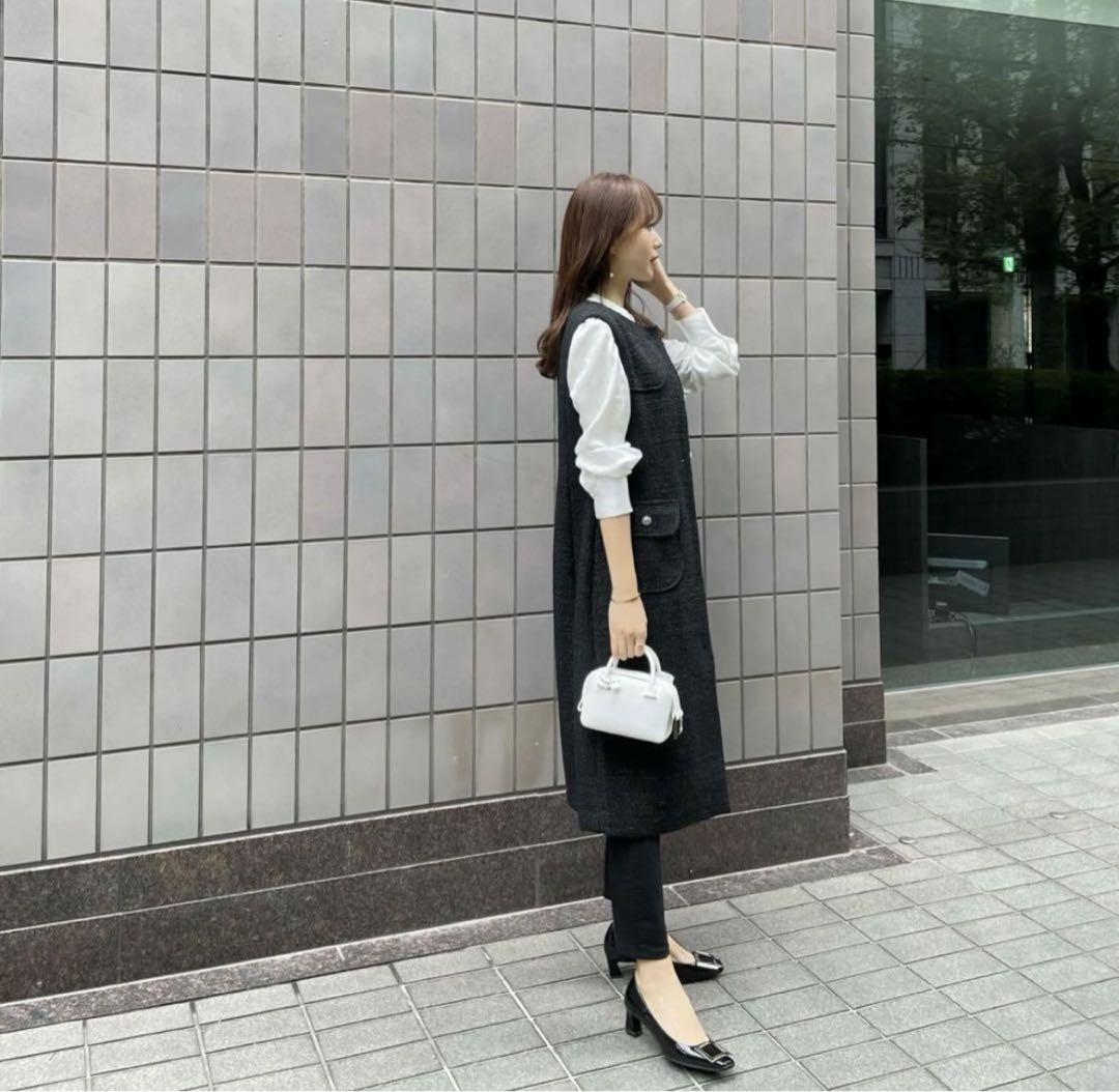 ENEU tweed long gilet ブラック