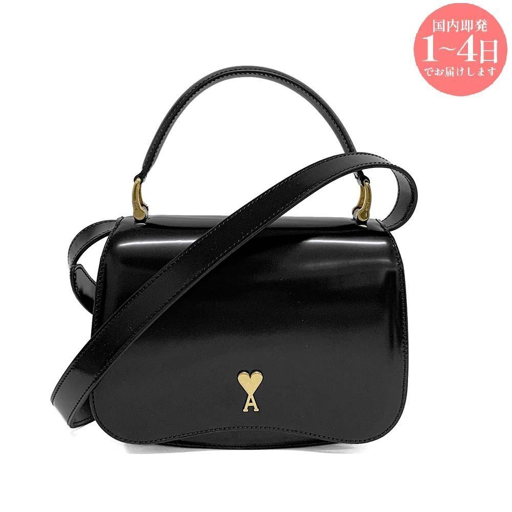 バッグ・カバンその他 AMI PARIS ULL718.AL0139 BLACK Black Glazed Leather Top Handle Paris Paris Bag | AMI