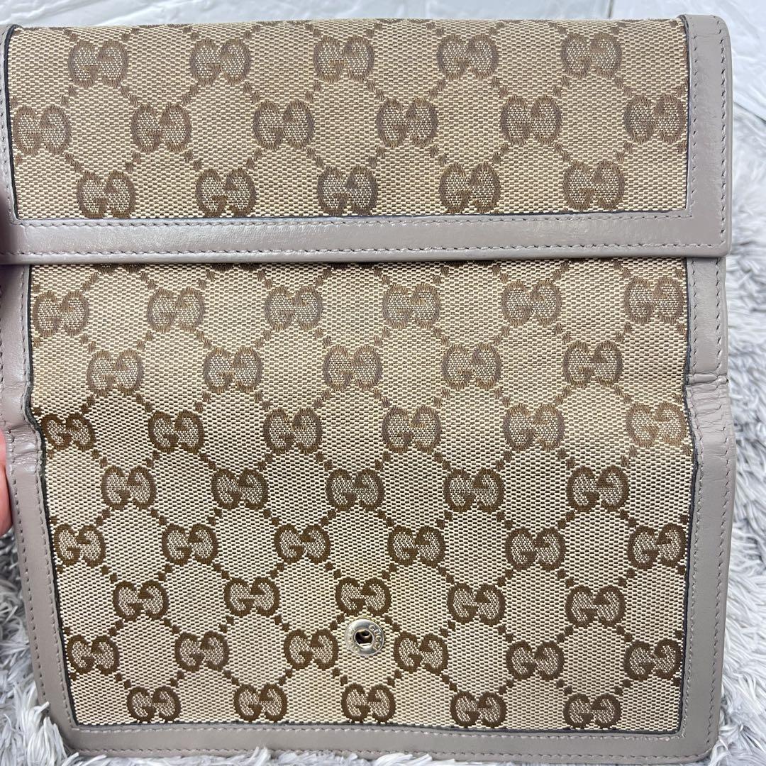 美品✨GUCCI 長財布　GGキャンバス グレージュ　インターロッキング　メタル