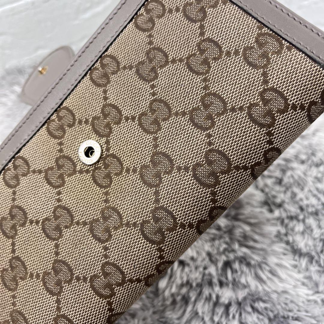 美品✨GUCCI 長財布　GGキャンバス グレージュ　インターロッキング　メタル