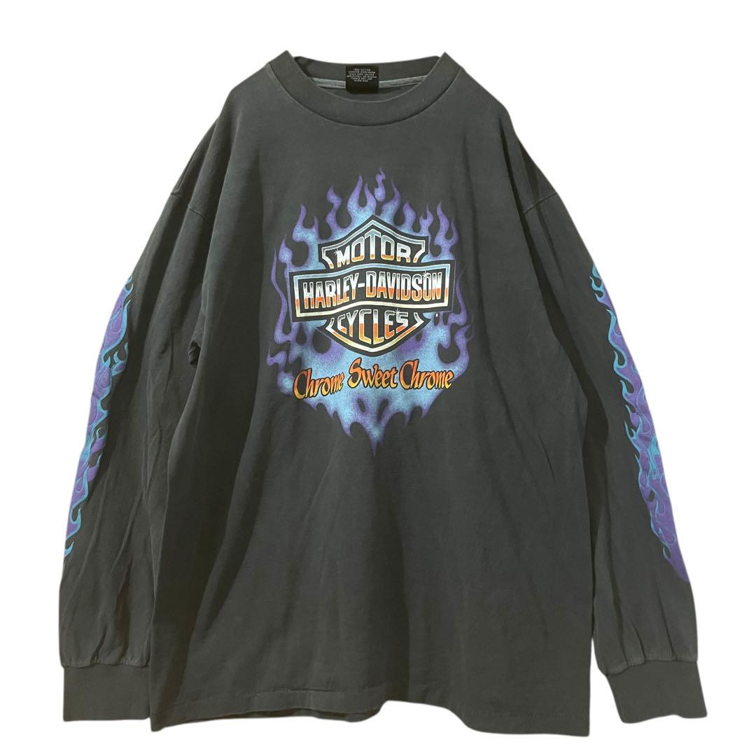 最新入荷 ハーレーダビッドソン Tシャツ 袖ファイヤー バーシールド L トップス