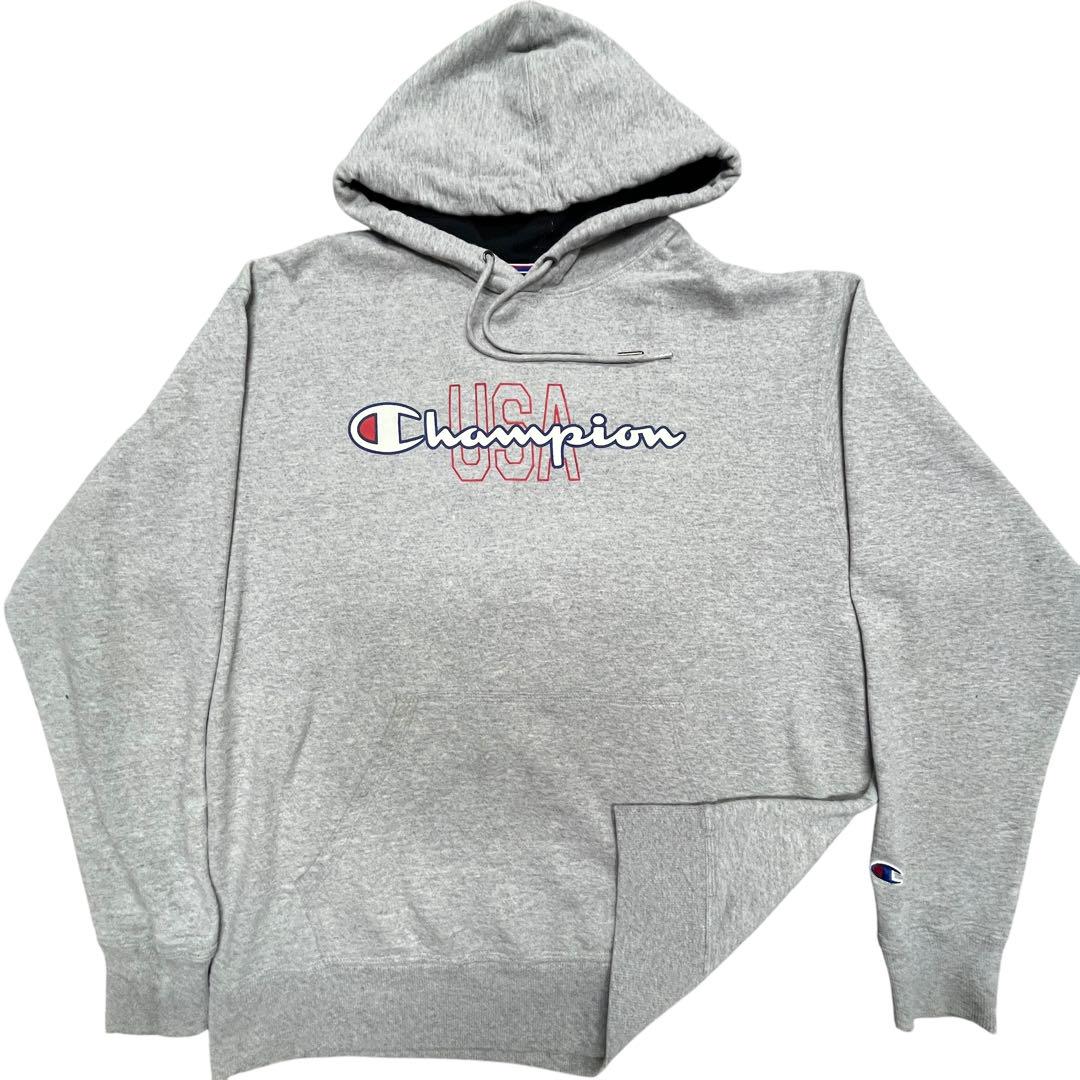 【USAロゴ】champion パーカー◎2XL◎ゆるだぼ◎グレー