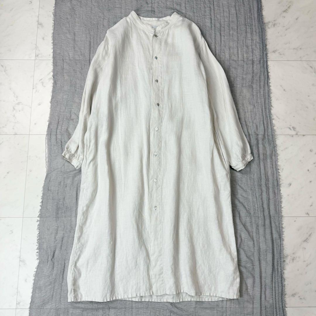 フォグリネンワーク ノーカラー シャツワンピース アイボリー フリーサイズ 14,600円
