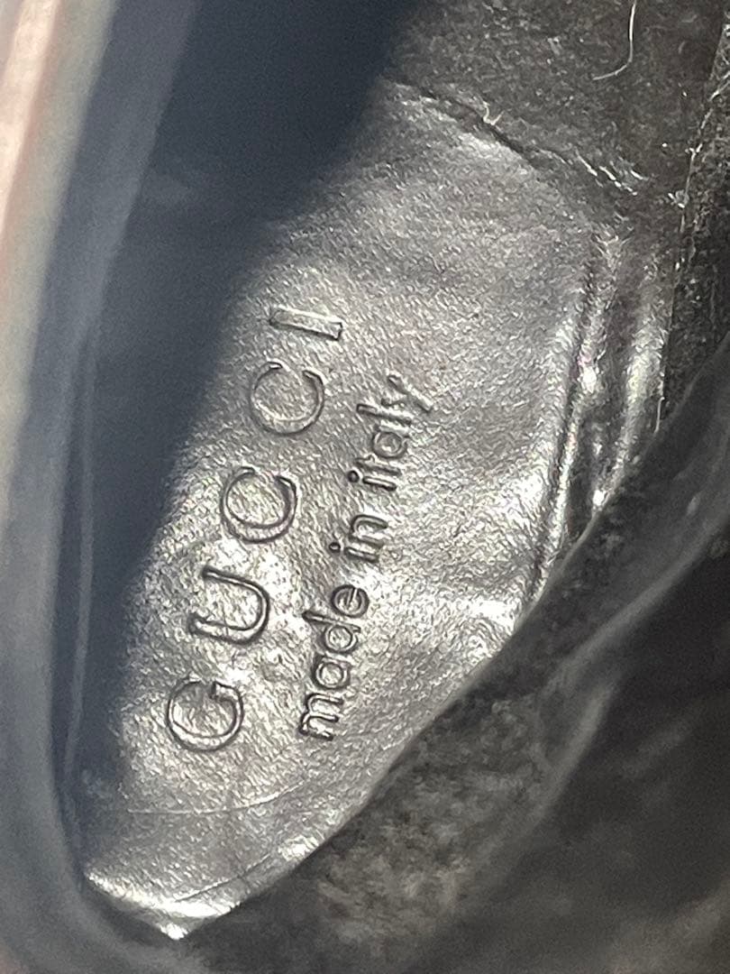 GUCCIグッチ メンズレザー焦茶アンクルブーツ ロゴ41.5サイズ